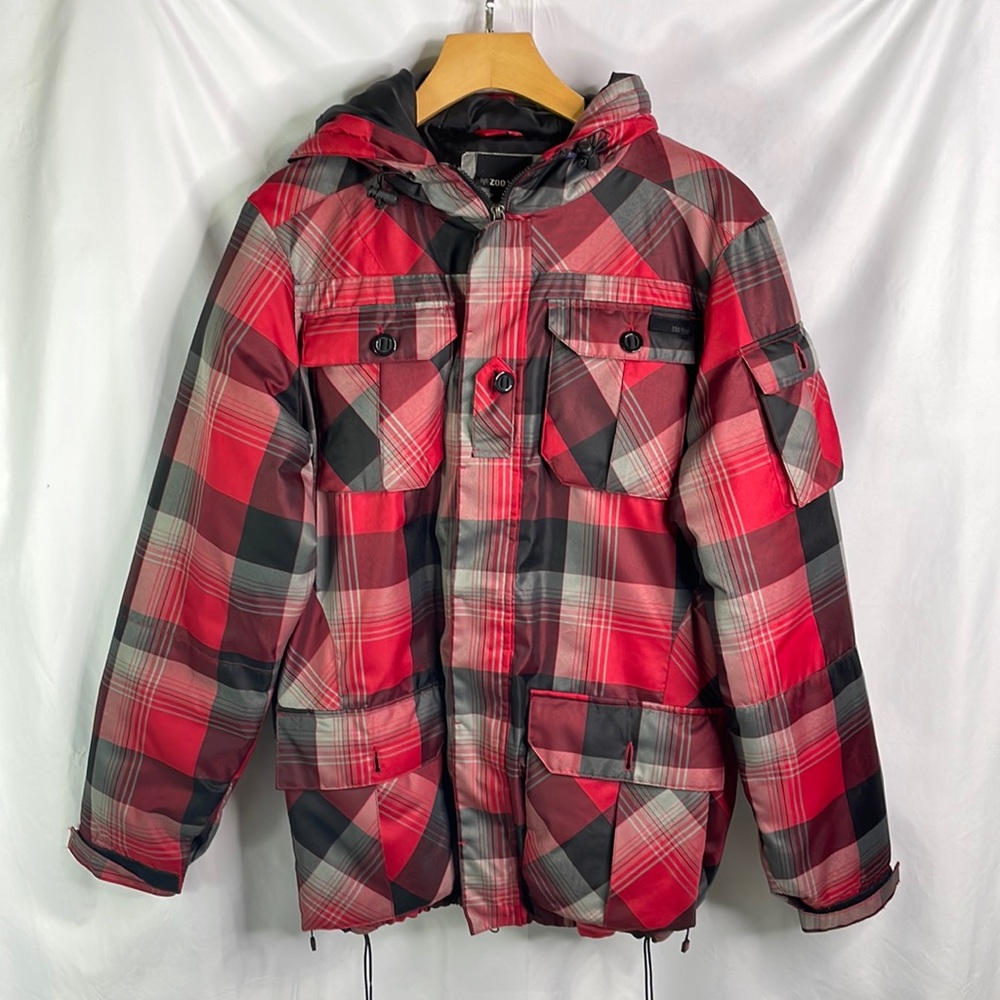 Zoo York red, gray and black plaid winter ski jacket